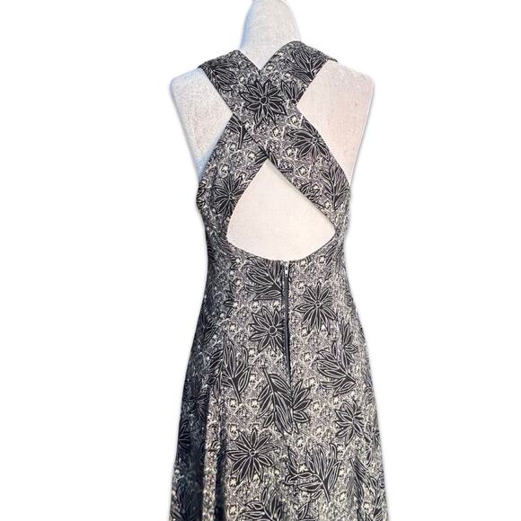 Vintage 90s All That Jazz Abstract Floral Maxi Dress Open Cross Back Black - Picture 4 of 10